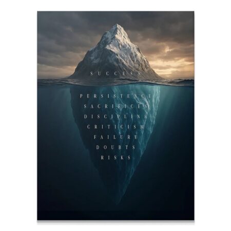 Full view of the 'Success Iceberg' poster showing 'Success' above water and 'Discipline' below the surface.