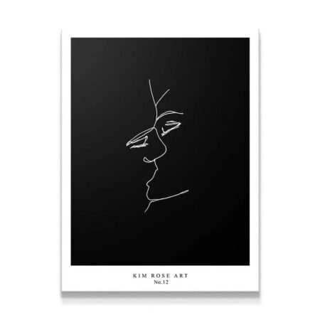 Close-up profile view of the white continuous line art on Sun and Moon - Black poster.