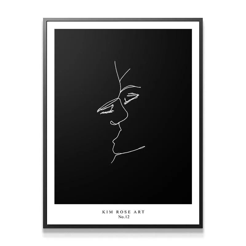 Sun and Moon - Black abstract print displayed in a modern white frame.