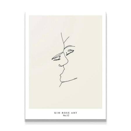 Detail of the eye and nose profiles in Sun and Moon - White continuous line art, emphasizing intimacy.