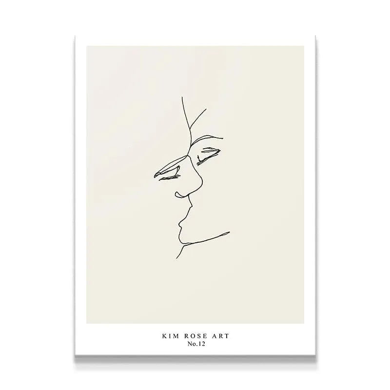 Detail of the eye and nose profiles in Sun and Moon - White continuous line art, emphasizing intimacy.