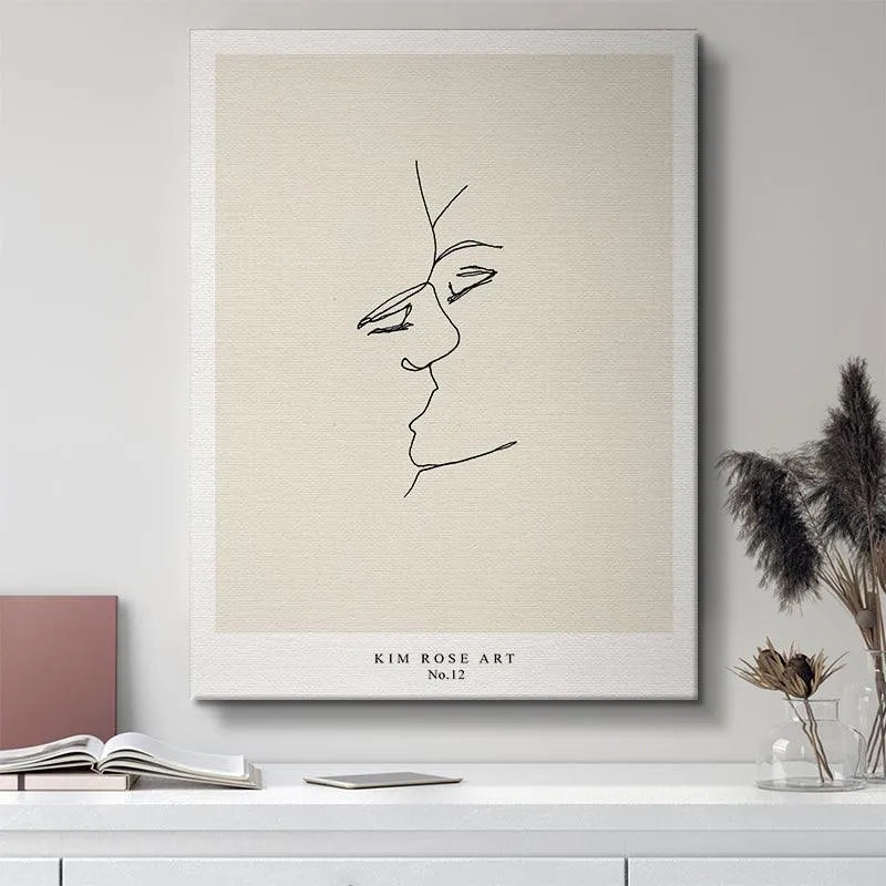 Lifestyle shot of Sun and Moon - White artwork displayed in a simple black frame in a Scandinavian living room.