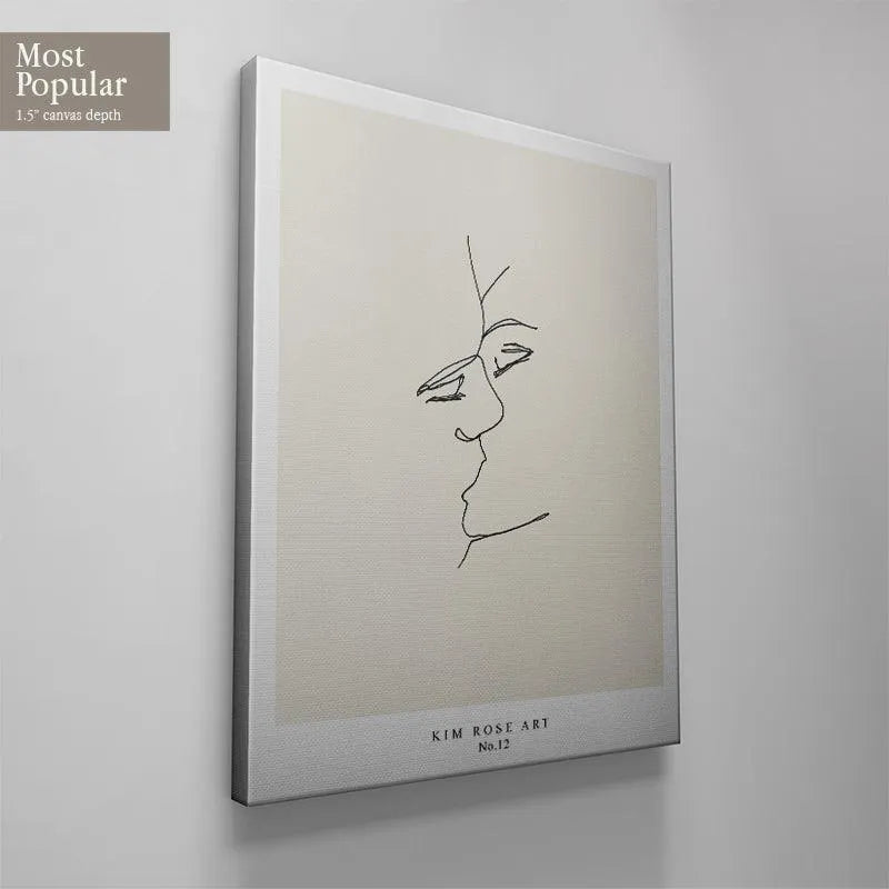 Sun and Moon - White print hung above a neutral-toned bedroom headboard, suggesting romance and connection.