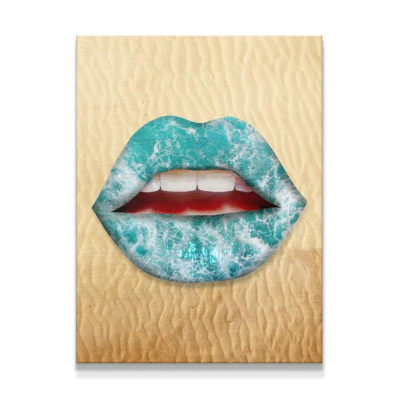 Close-up view of the foamy wave texture filling the 'Sun Kissed' lips artwork, emphasizing the blue and white detail.