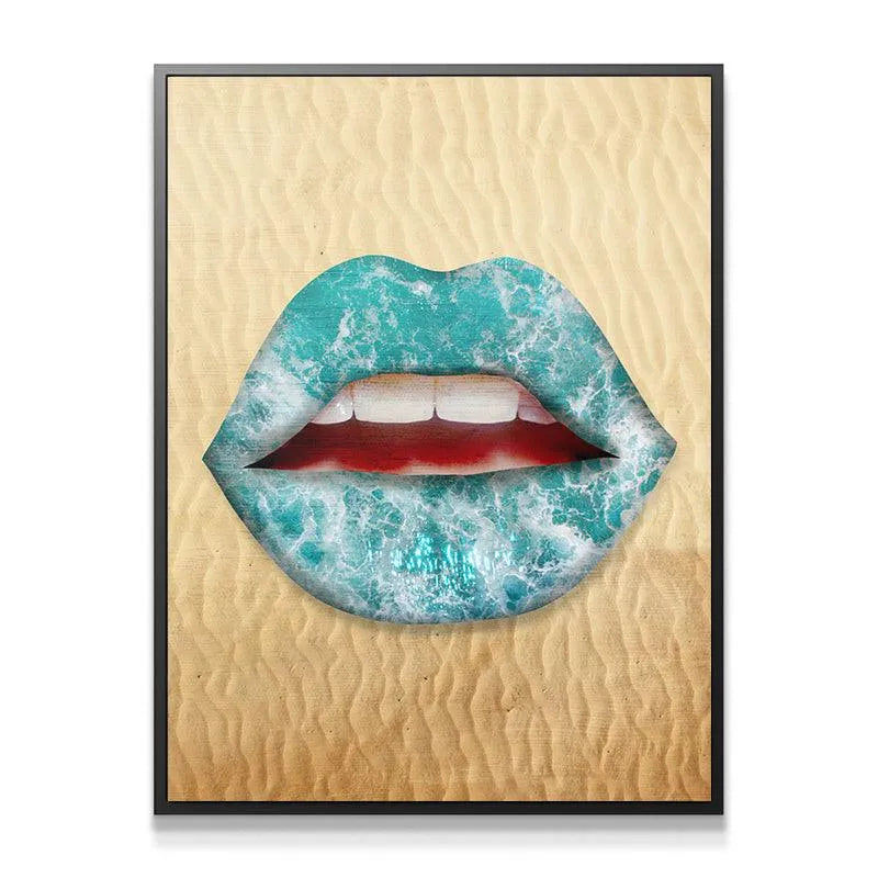 Full straight-on shot of the coastal 'Sun Kissed' pop-art print on a natural wood panel or canvas.