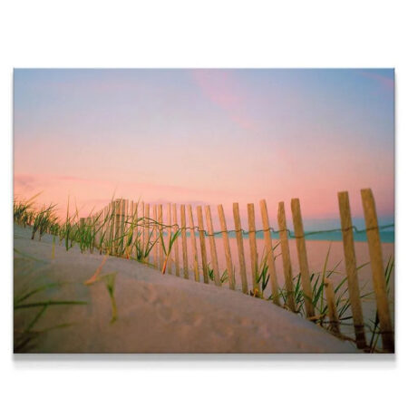 Wide-angle view of 'Sundown In The Atlantic' showing the full expanse of the pastel pink and blue sky.