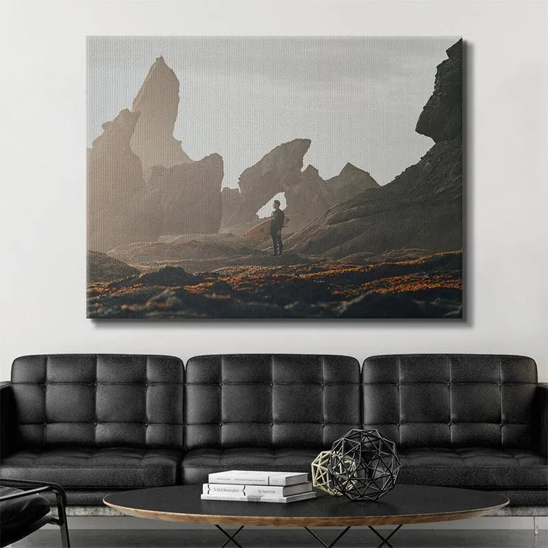 Detailed texture of orange and brown seaweed covering the immediate foreground near the Swell Watcher.