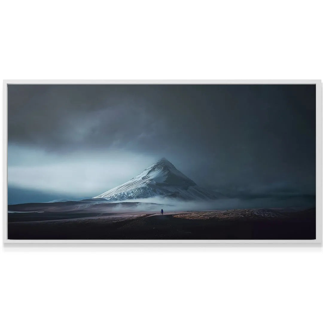 Low-angle perspective highlighting the overwhelming scale of the mountain in the 'Take the Risk (Night No Quote)' print.