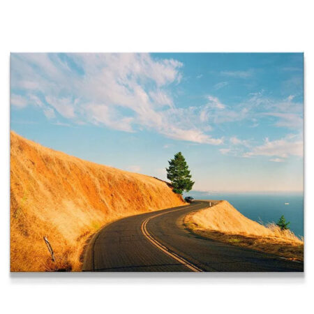 Wide-angle view of the winding mountain road art print, titled Tam.