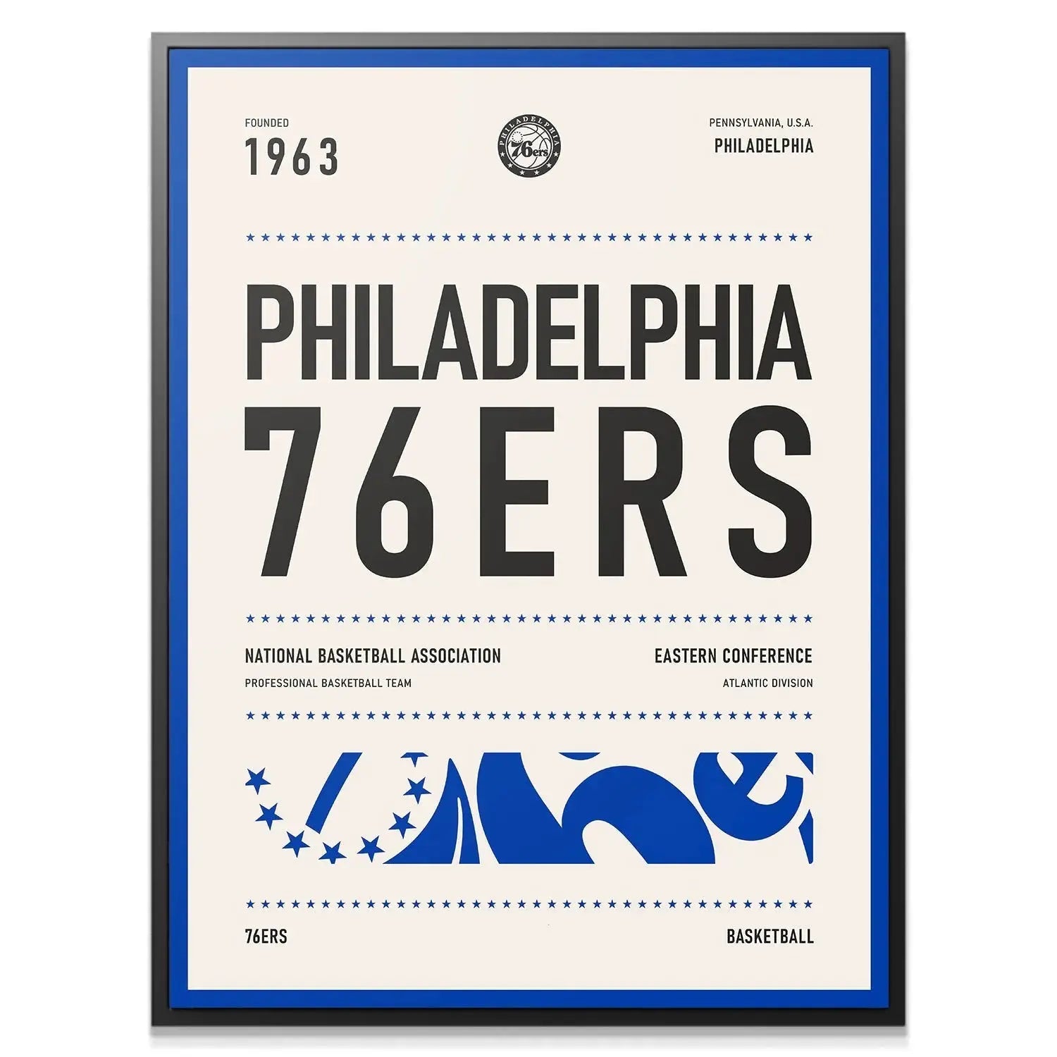 Close-up detailed shot of the '1963' founding date on the vintage-style Team Poster - 76ers.