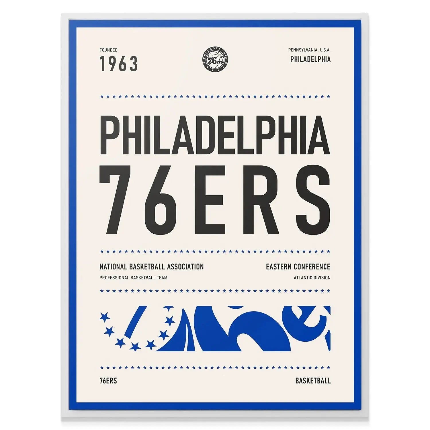 Texture shot revealing the smooth, matte finish paper quality of the high-end Team Poster - 76ers print.