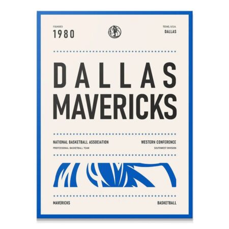 Full vertical view of the typographic Team Poster - Mavericks with clean blue border and historical details.