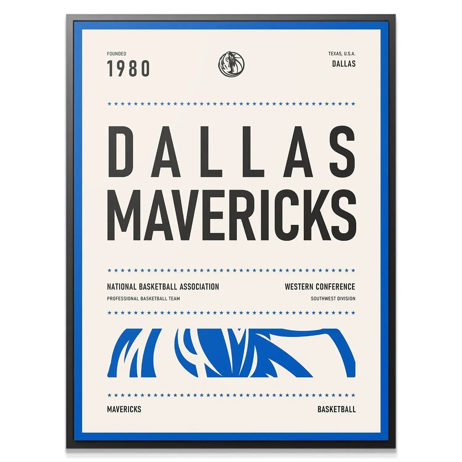 Close-up detail showing the 'Founded 1980' text section on the archival Team Poster - Mavericks print.