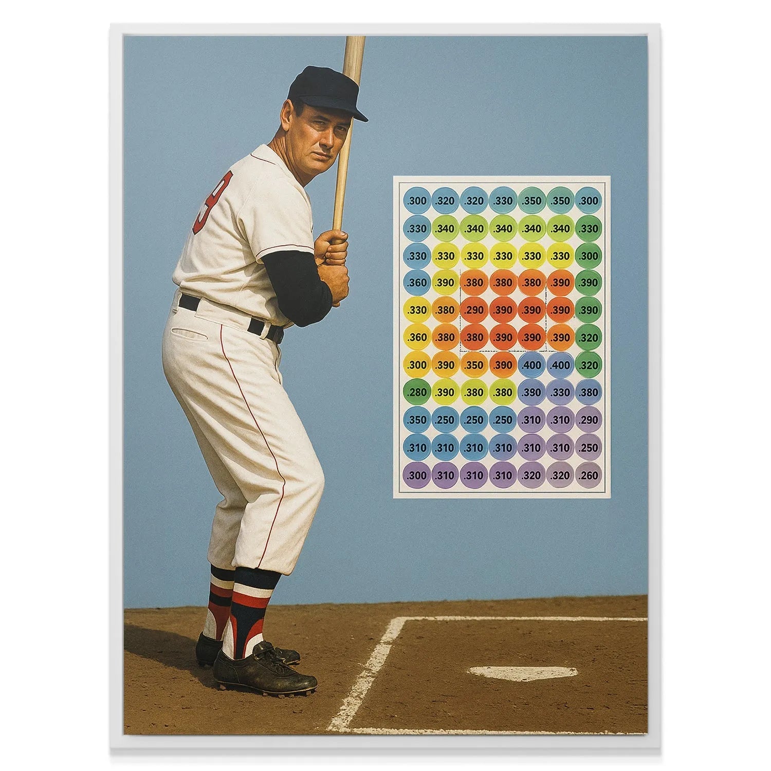 Detailed shot of Ted Williams' hands gripping the baseball bat handle, focus on gloves.