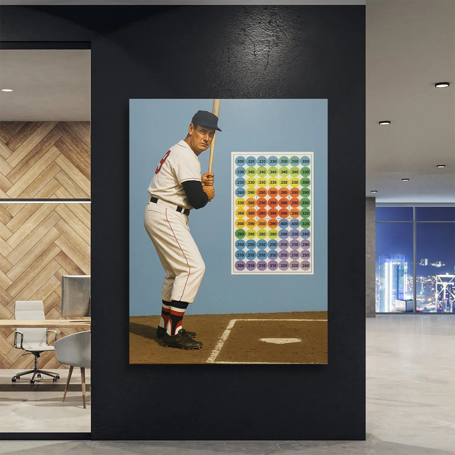 Vertical angle showing Ted Williams' vintage baseball cleats and striped socks on the dirt field.
