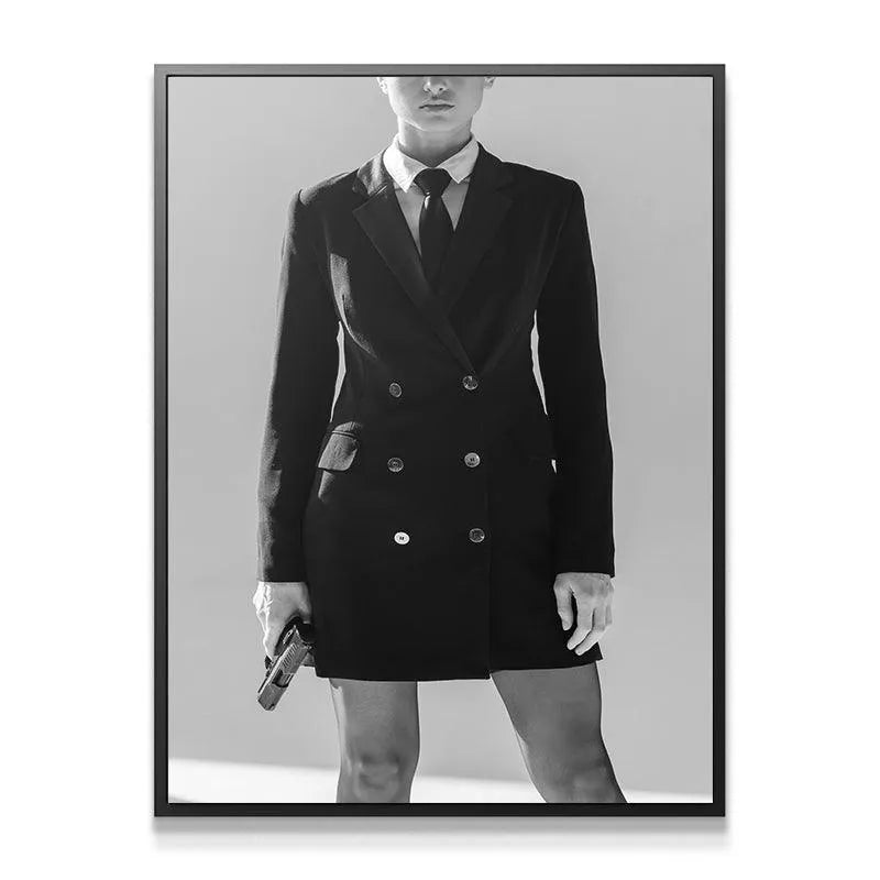 Close-up view of the subject's tailored double-breasted blazer and tie, emphasizing the style of 'The Academy'.