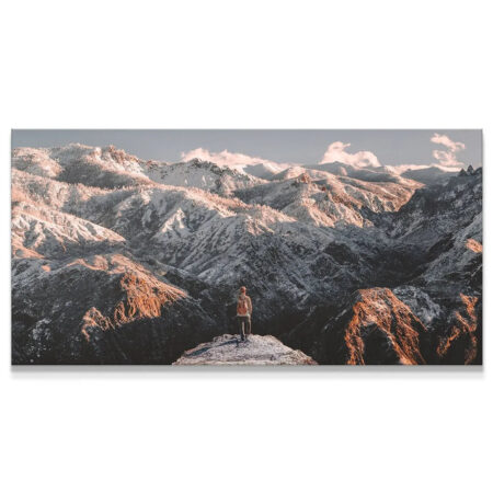 Wide view of the snowy mountain range featured in The Climb (No Quote) canvas print.