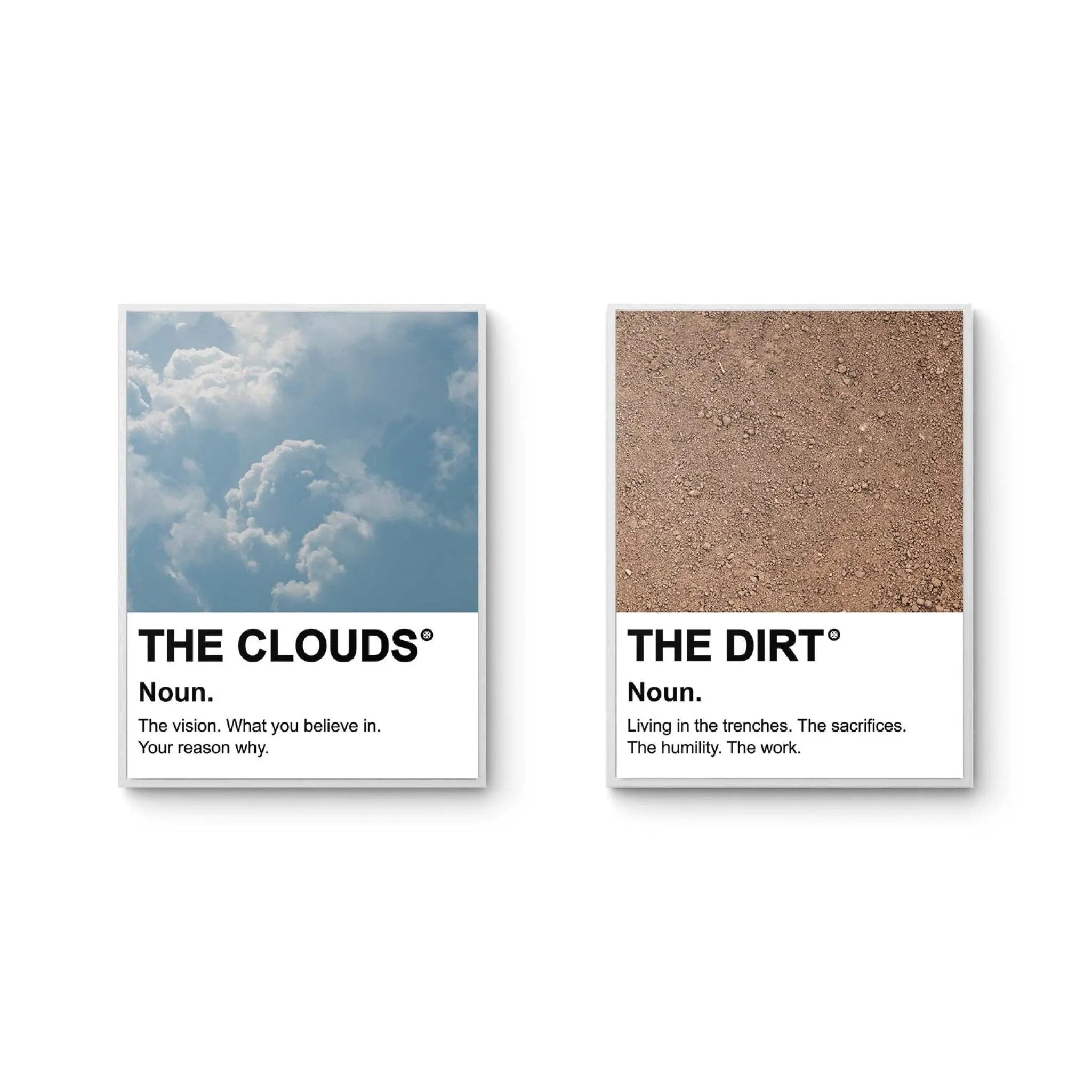 Detailed crop showing the white billowy clouds texture and vision definition in 'THE CLOUDS' print from 'The Clouds & The Dirt'.