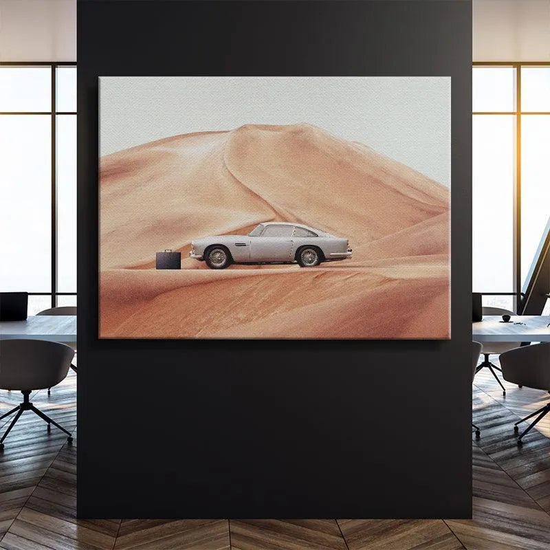 Muted color palette illustration showing the pale sky meeting the terracotta dunes in 'The Drop' art piece.