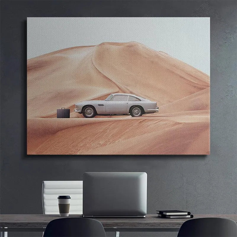 Lifestyle view suggesting the artwork 'The Drop' hanging above a modern minimalist sofa.