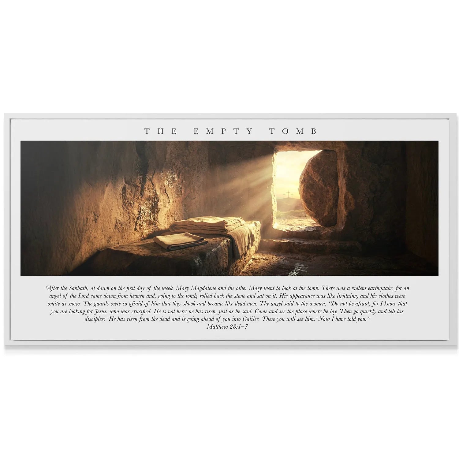 Wide angle shot focusing on the massive stone rolled away from The Empty Tomb entrance on Easter morning.