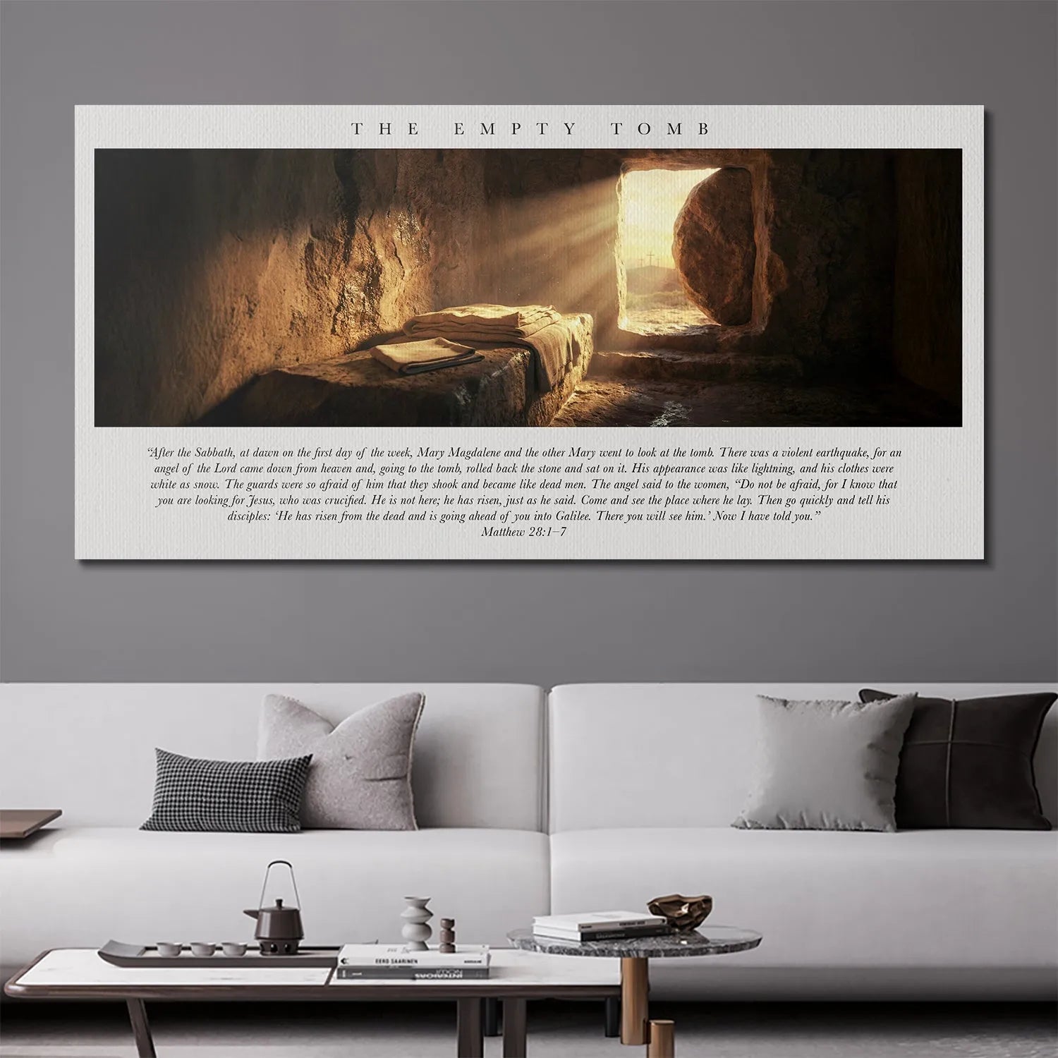 Artistic rendering of the rough, rocky texture of the cave walls in The Empty Tomb chamber.