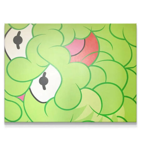 Close-up of the textured, bubbly green skin detailing of 'The Frog' art print.