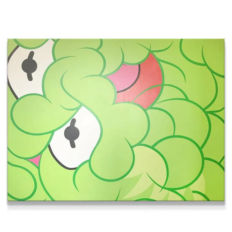 Close-up of the textured, bubbly green skin detailing of 'The Frog' art print.