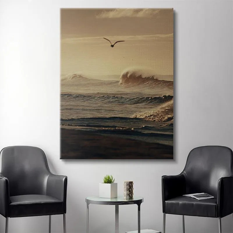Wide shot of dramatic ocean seascape captured in The Frozen Current canvas.