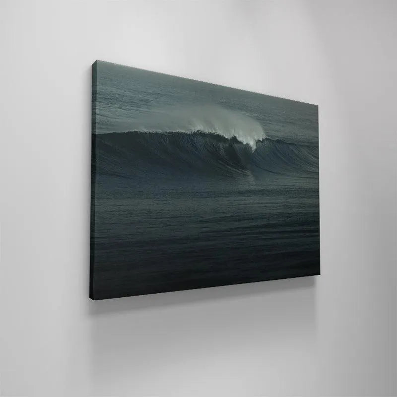 Detailed rendering of the deep navy and slate gray color palette dominating "The Glass Curl" art piece.