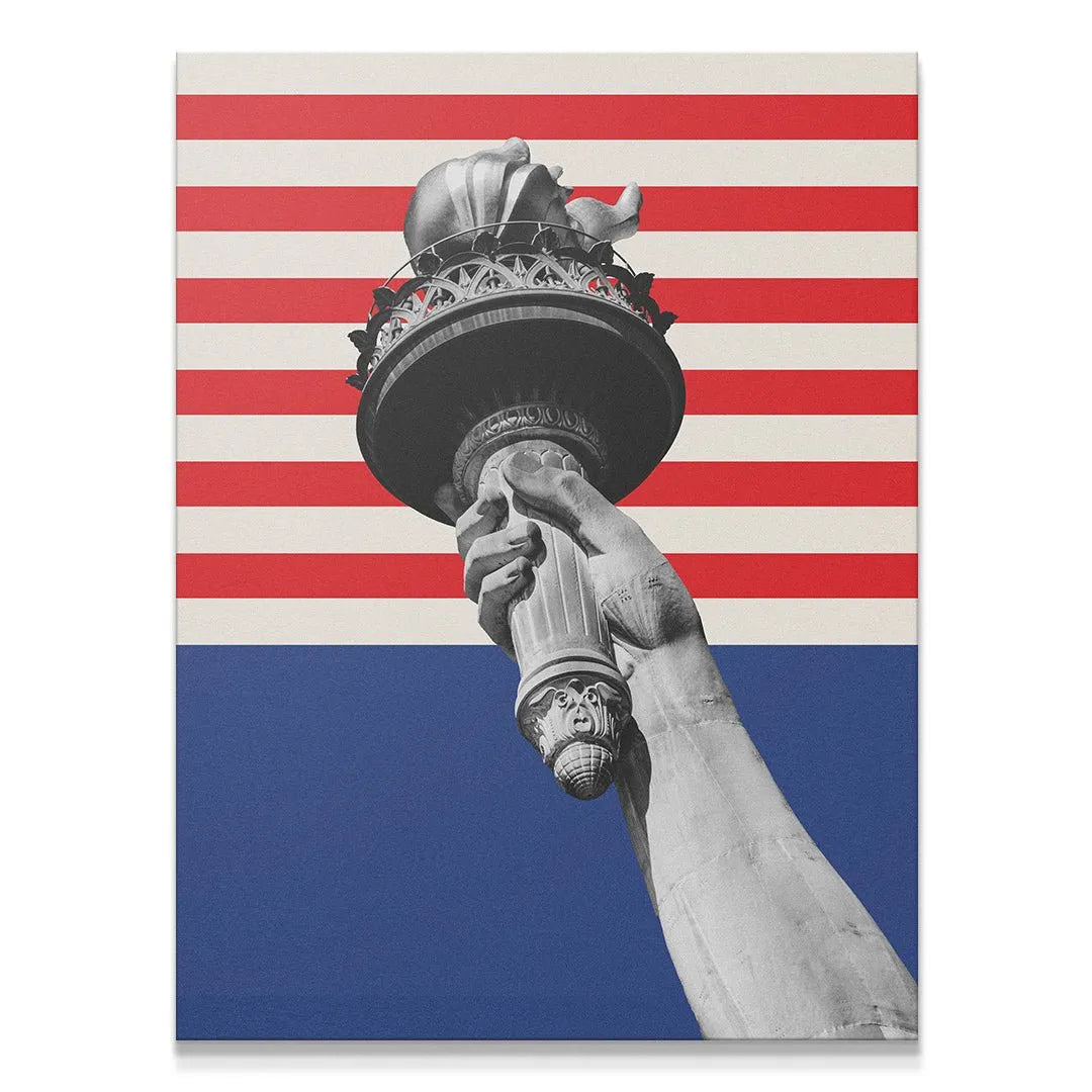 Close-up view of the detailed stone texture of The Hand of Liberty canvas print, emphasizing the forearm.