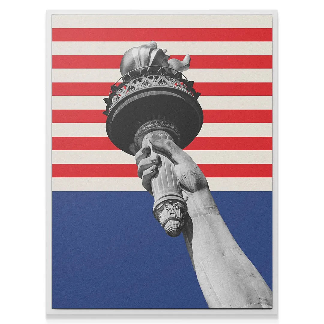 Low-angle perspective highlighting the upward reach of The Hand of Liberty torch section and ornate details.