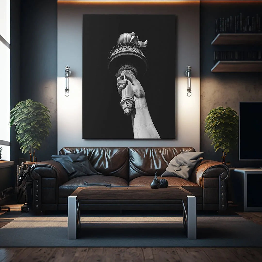 High-contrast detail capturing the sculpted knuckles and forearm featured in 'The Hand of Liberty - B&W'.