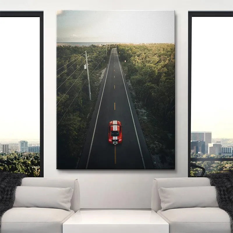 Lifestyle view of the vertical canvas placement highlighting the exhilarating energy of "The Journey" wall art.