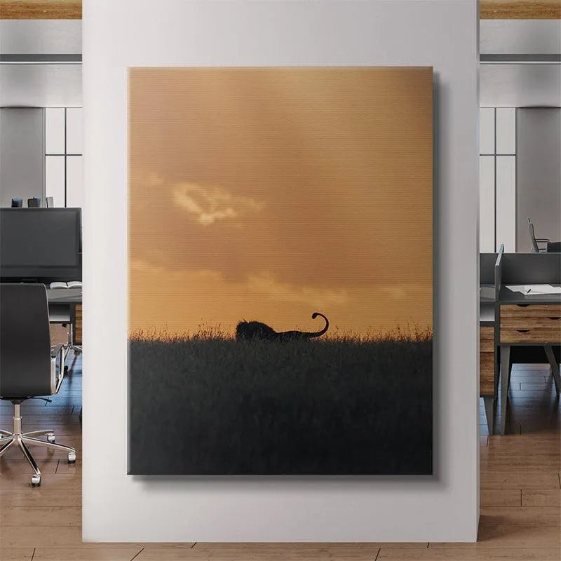 Lifestyle image featuring The King canvas mounted above a modern minimalist sofa setting.