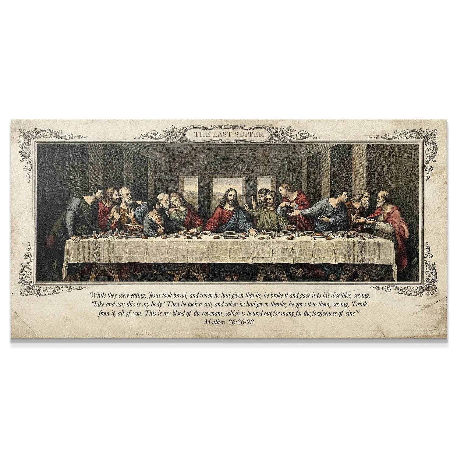 Full panoramic view of The Last Supper engraving canvas print.