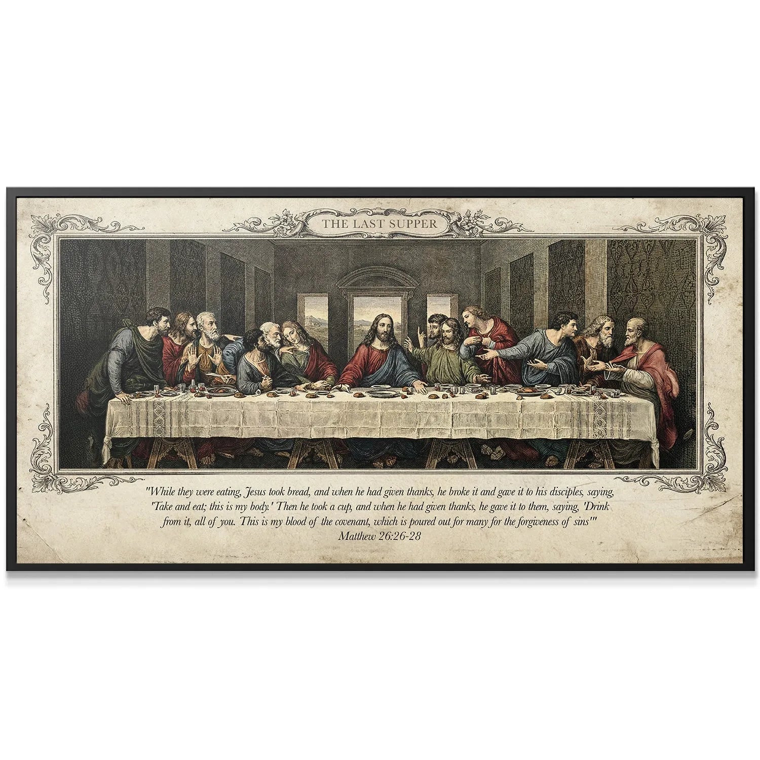 Close-up detail of Jesus and the central disciples in The Last Supper.