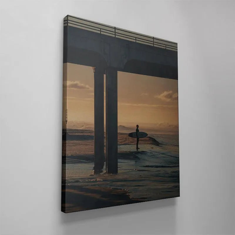 Panoramic perspective of the hazy ocean waves leading to the distant horizon line captured in 'The Morning Wait'.