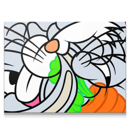 Close-up texture shot of the glossy canvas finish of The Rabbit artwork.