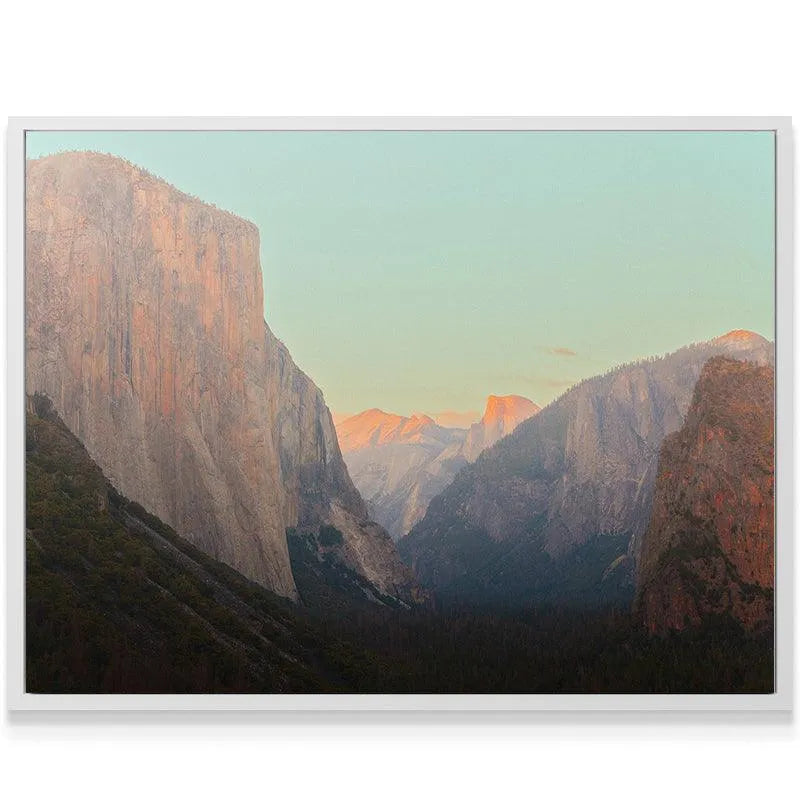 Angled shot showing the dramatic scale of the peaks in The Tunnel wall art.