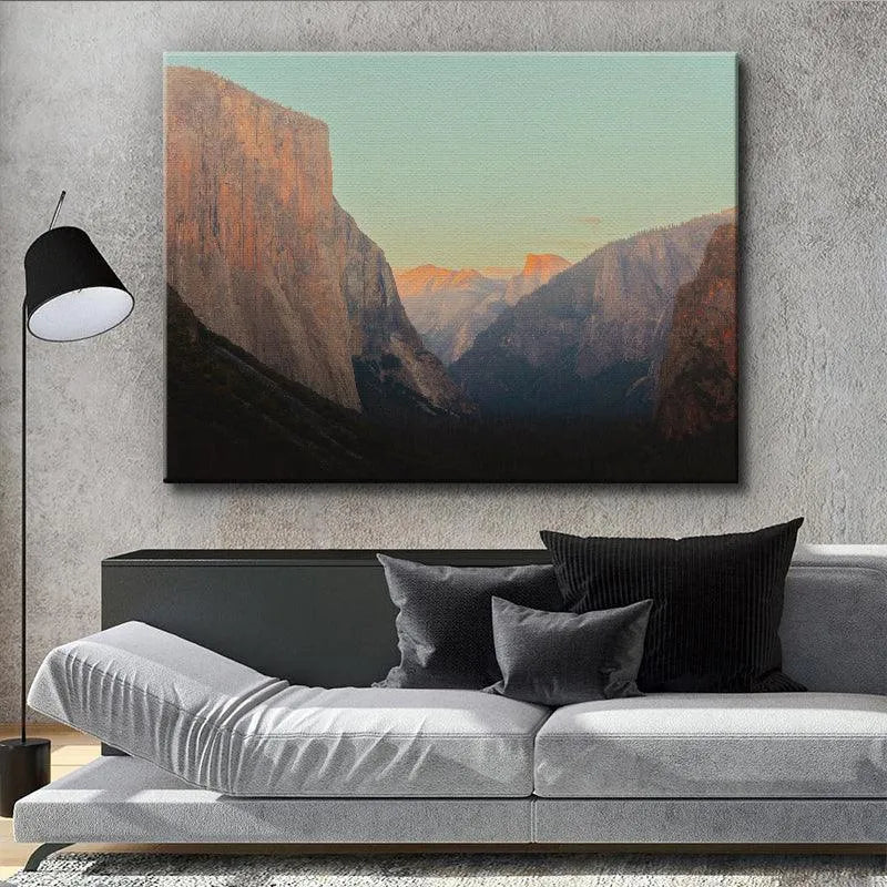 Interior design shot featuring the large canvas print titled The Tunnel over a sofa.
