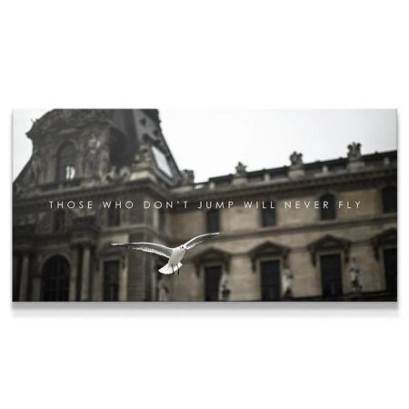 Close-up texture of the canvas print featuring the bold text for 'Those Who Don't Jump'.