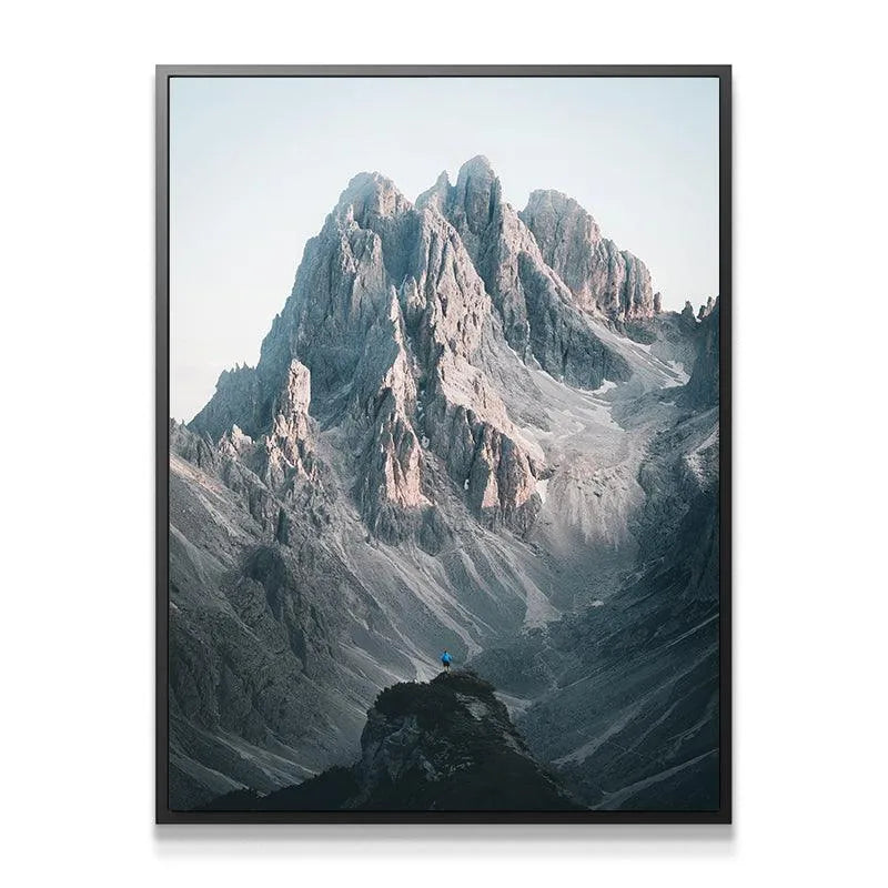 Lifestyle close-up showcasing the rugged granite texture of the Three Peaks print.