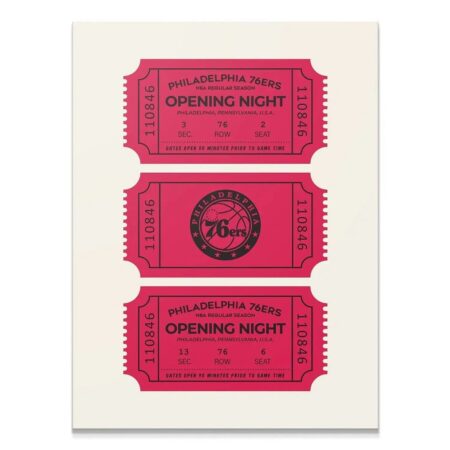 Full vertical view of the three stacked Tickets - 76ers art prints on a clean white background.