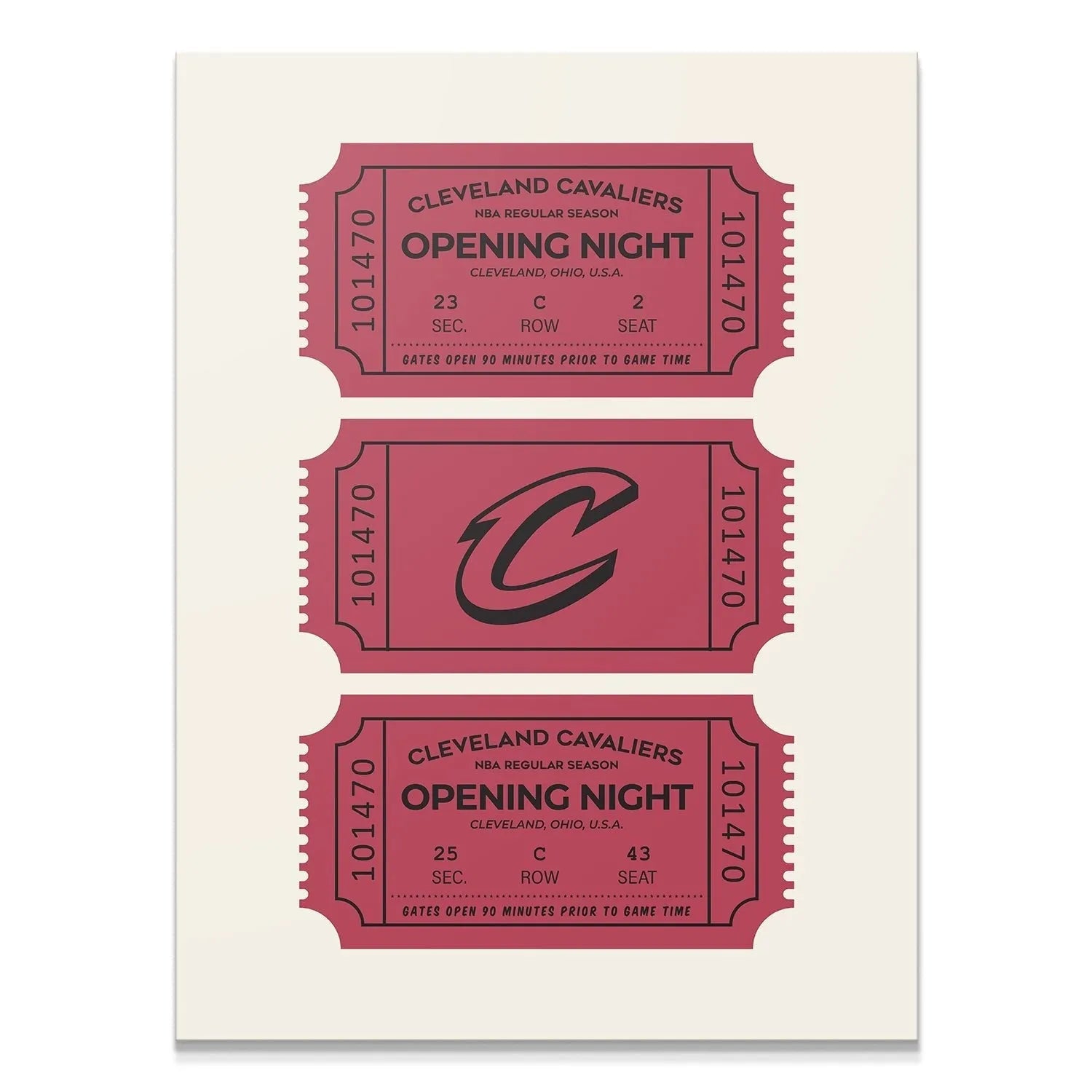 Close-up view of the perforation edges on the vintage Tickets - Cavaliers art print.