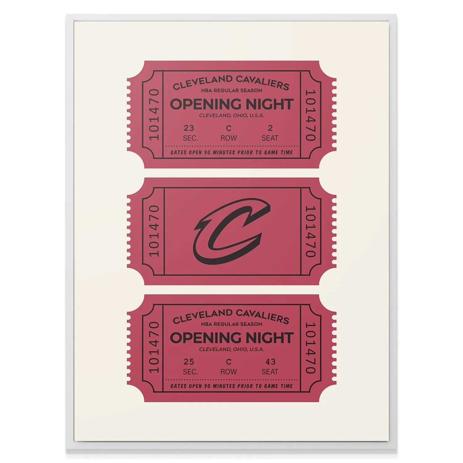 Detail of the center ticket featuring the stylized 'C' logo on the Tickets - Cavaliers collection.