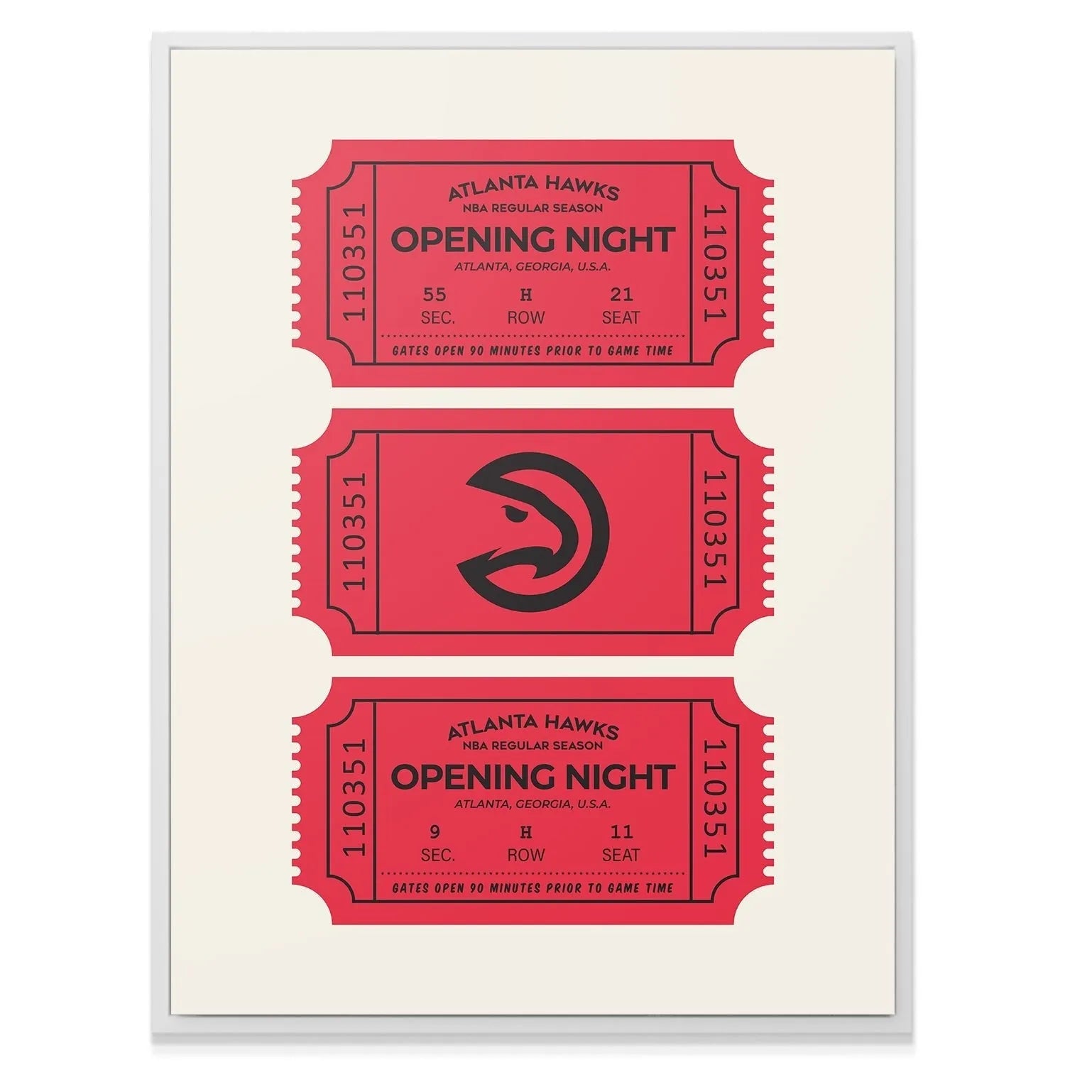 Corner view highlighting the bold red color and numerical serial sequences on the replica Tickets - Hawks print.