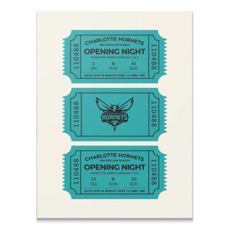 Full vertical layout of three vintage replica Tickets - Hornets art prints on a clean white background.