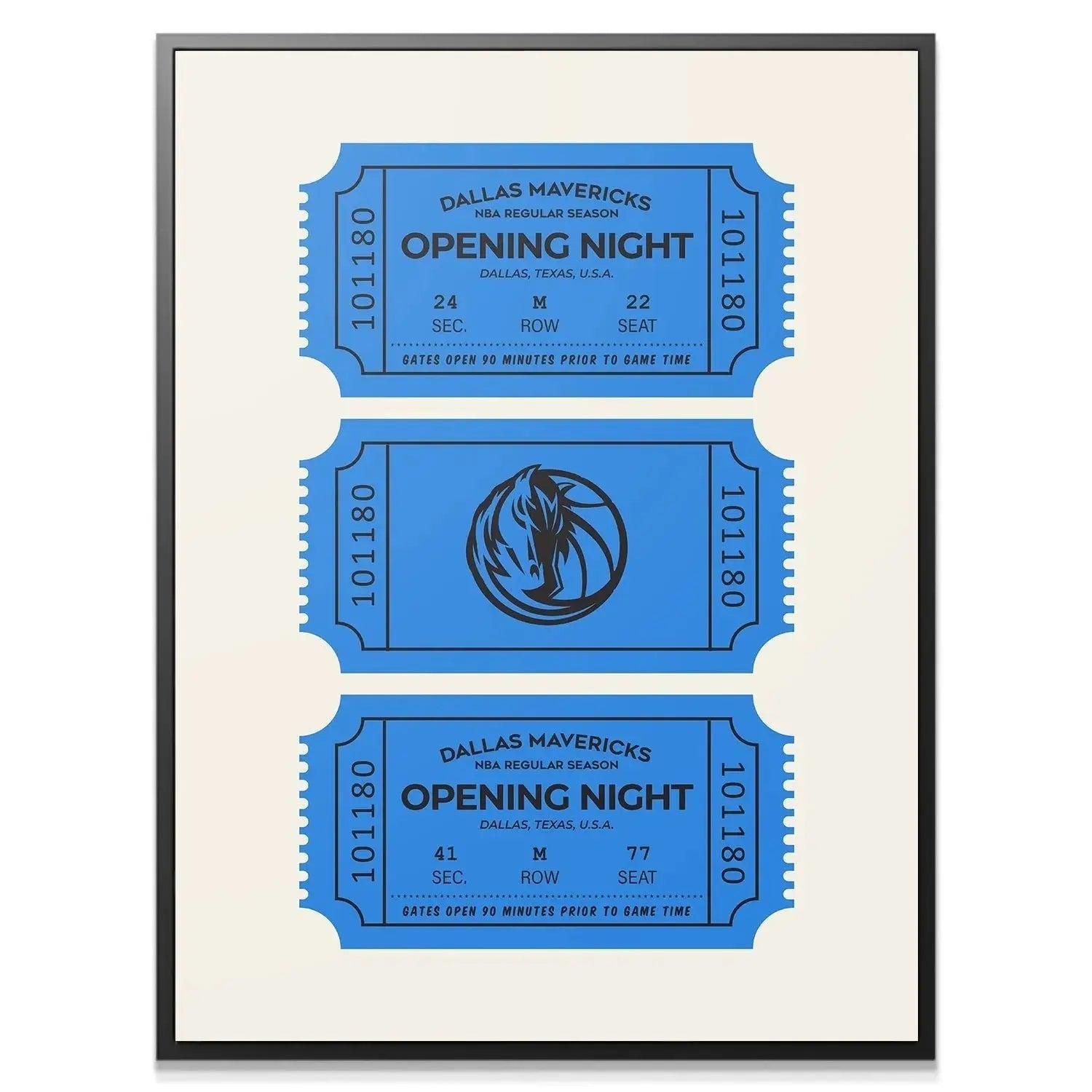 Close-up detail of the perforation lines on the vintage style Tickets - Mavericks.