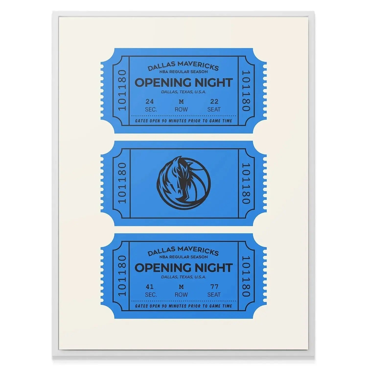Macro shot focusing on the central horse logo element of the Tickets - Mavericks design.